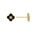 Clear Cubic Zirconia and Black Enameled Clover Stud Earrings