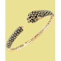 Diamond (3/8 ct) & Emerald (1/20 ct) Panther Head Cuff Bracelet in 14k Gold