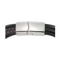 Men's Black & Brown Multi-Row Leather Bracelet in Stainless Steel