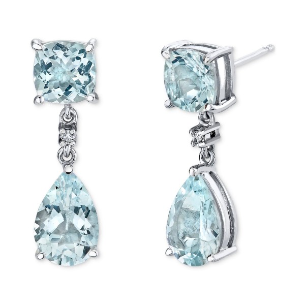 Aquamarine (4-1/10 ct ) & Diamond Accent Drop Earrings in Sterling Silver