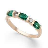 14k Gold Ring, Emerald (3/4 ct) and Diamond (1/8 ct) Ring 14k Gold Ring, Emera...