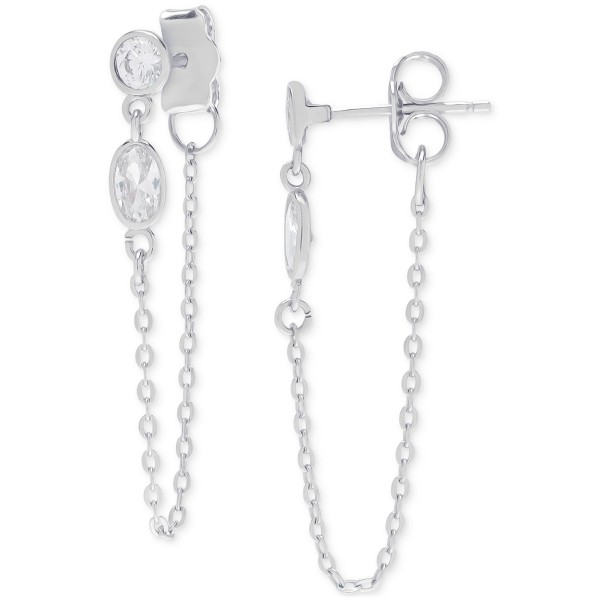 White Sapphire Chain Drop Earrings (1 ct) in Sterling Silver