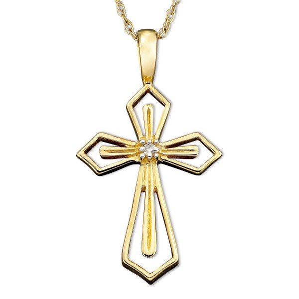 14k White or Yellow Gold Pendant, Diamond Accent Cross