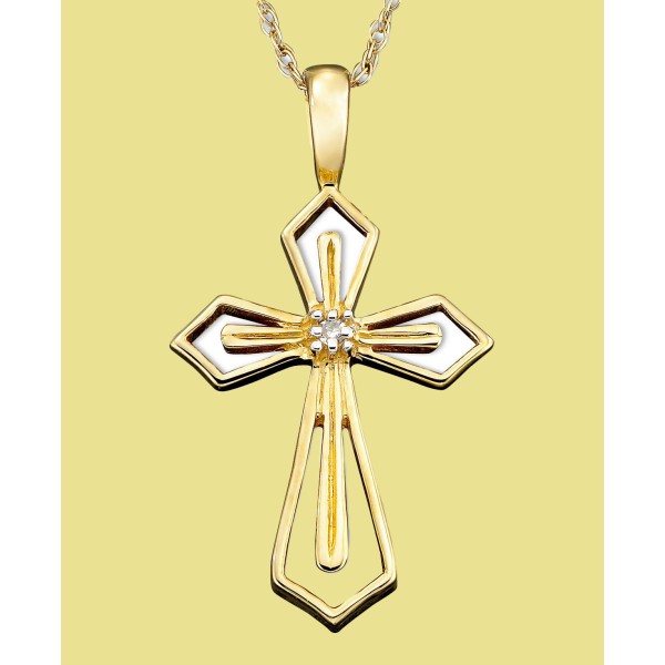 14k White or Yellow Gold Pendant, Diamond Accent Cross