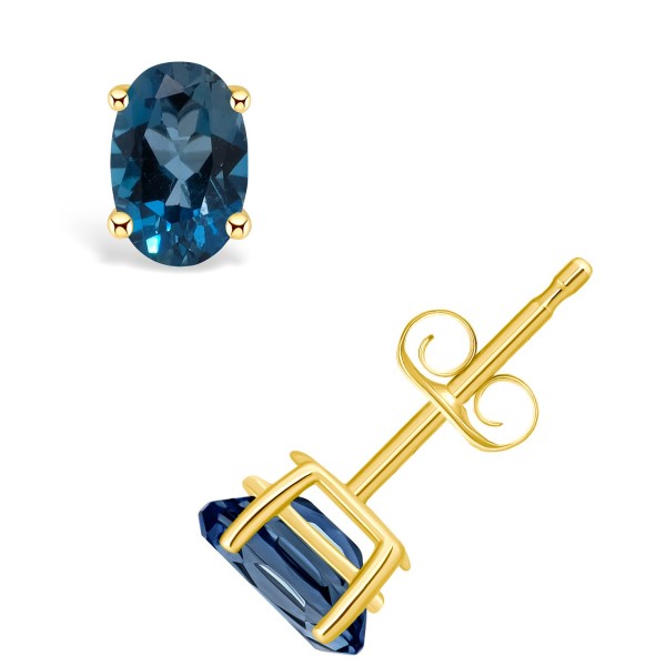 Blue Topaz (1 ct) Stud Earrings in 14K Yellow Gold or 14K White Gold