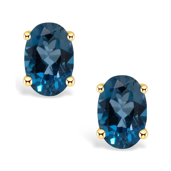 Blue Topaz (1 ct) Stud Earrings in 14K Yellow Gold or 14K White Gold