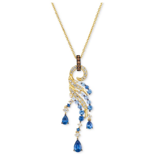 Multi-Sapphire & Diamond Swirl Pendant Necklace