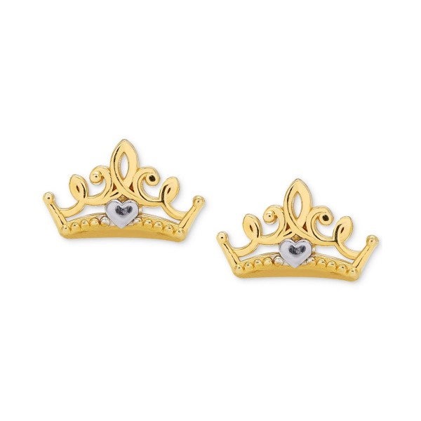 Princess Crown Stud Earrings in 14k Gold