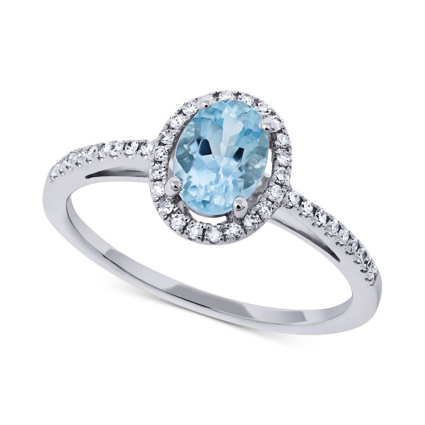 Aquamarine (5/8 ct) & Diamond (1/6 ct) Ring in 14k White Gold