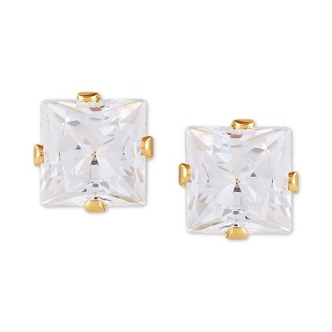 Cubic Zirconia Princess Stud Earrings in 14k Gold Cubic Zirconia Princ...
