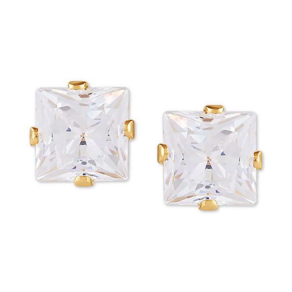 Cubic Zirconia Princess Stud Earrings in 14k Gold