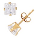 Cubic Zirconia Princess Stud Earrings in 14k Gold