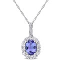 Diamond Accent Vintage-Like Halo Necklace in 14K White Gold