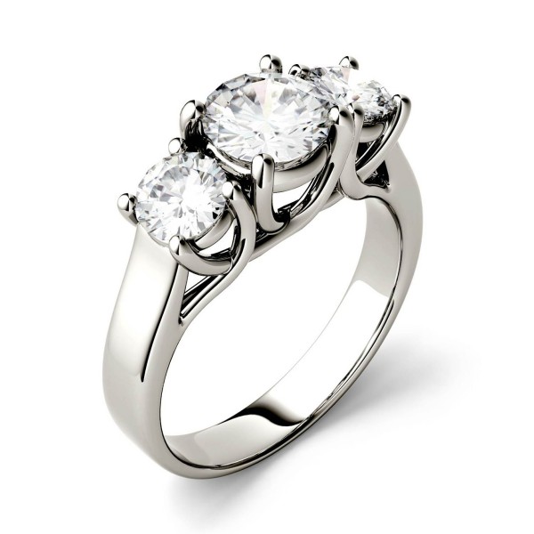 Moissanite Three Stone Ring 2 ct Diamond Equivalent in 14k White Gold