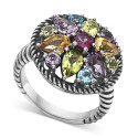 Multi-Gemstone Flower Statement Ring (3-1/2 ct) in Sterling Silver