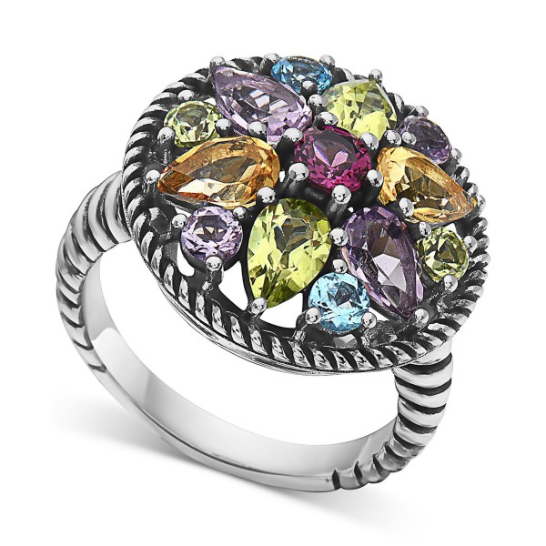 Multi-Gemstone Flower Statement Ring (3-1/2 ct) in Sterling Silver