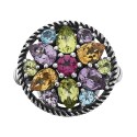 Multi-Gemstone Flower Statement Ring (3-1/2 ct) in Sterling Silver