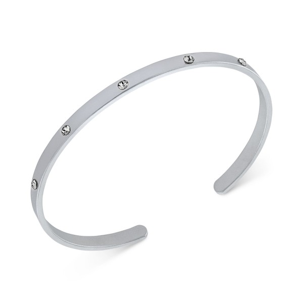 Crystal Inner Message Cuff Bangle Bracelet in Sterling Silver