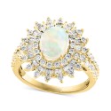 Opal (1 ct) & Diamond (1/4 ct) Starburst Halo Ring in 14k Gold