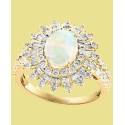 Opal (1 ct) & Diamond (1/4 ct) Starburst Halo Ring in 14k Gold