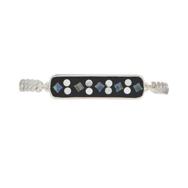 Women's Silver-Tone Mosaic Bar Link Bracelet