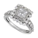 Diamond Princess Quad Cluster Ring (1-1/2 ct) in 14k White Gold