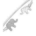 Diamond Elephant Cuff Bangle Bracelet (1/4 ct) in Sterling Silver