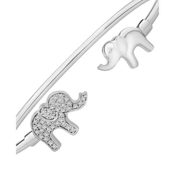 Diamond Elephant Cuff Bangle Bracelet (1/4 ct) in Sterling Silver