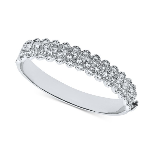 Silver-Tone Crystal Filigree Bangle Bracelet