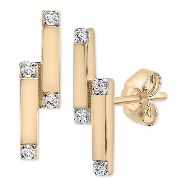 Diamond Double Bar Stud Earrings (1/10 ct) in Gold Vermeil