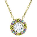 Cubic Zirconia Multicolor Halo Pendant Necklace 16