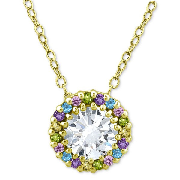 Cubic Zirconia Multicolor Halo Pendant Necklace 16