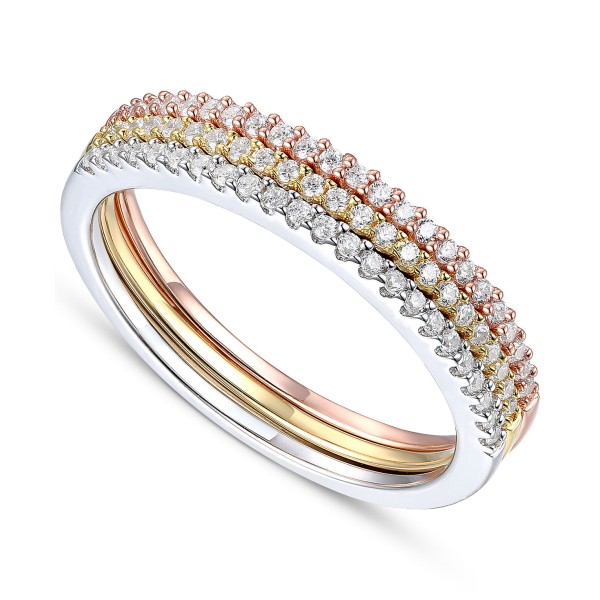 Cubic Zirconia Stack-Look Ring in Sterling Silver, Gold-Plate & Rose Gold-Plate