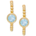 Small Blue Topaz (1-1/8 ct) Bezel Granulated Open Hoop Earrings, 0.77