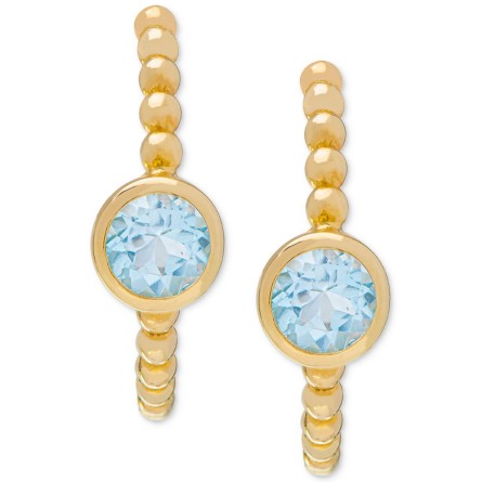 Small Blue Topaz (1-1/8 ct) Bezel Granulated Open Hoop Earrings, 0.77 Small Blue Topaz (1-...