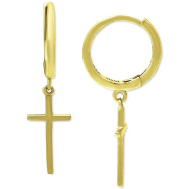 Cross Drop Huggie Hoop Earrings Cross Drop Huggie Ho...