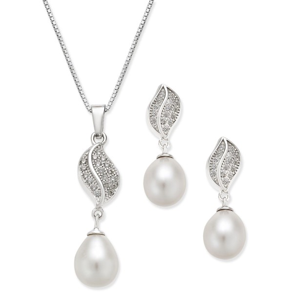 Cubic Zirconia Pendant Necklace and Matching Drop Earrings Set