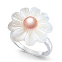 Mother-of-Pearl Flower Statement Ring in Sterling Silver