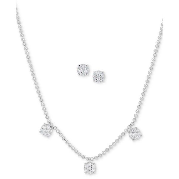 2-Pc. Set Diamond Cluster Collar Necklace & Matching Stud Earrings