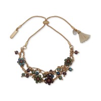 Gold-Tone Pavé & Bead Flower Double-Row Slider Bracelet Gold-Tone Pavé & Bea...