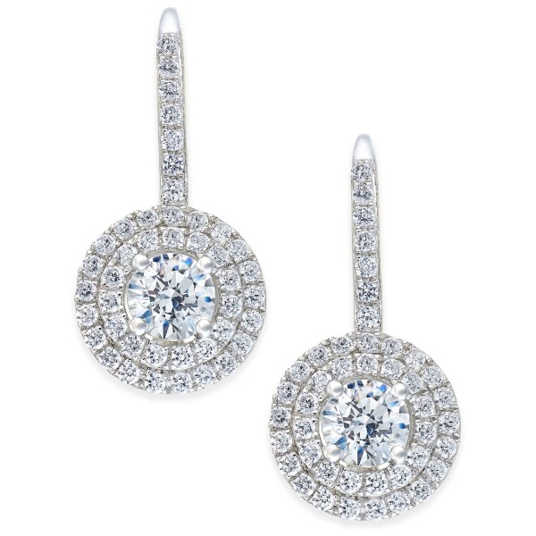 Cubic Zirconia Circle Cluster Drop Earrings in Sterling Silver