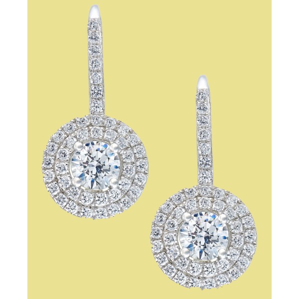 Cubic Zirconia Circle Cluster Drop Earrings in Sterling Silver