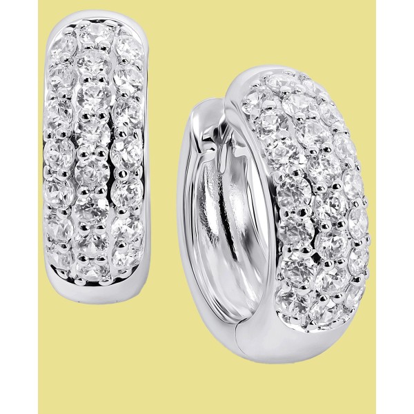 Cubic Zirconia Small Huggie Hoop Earrings in Sterling Silver