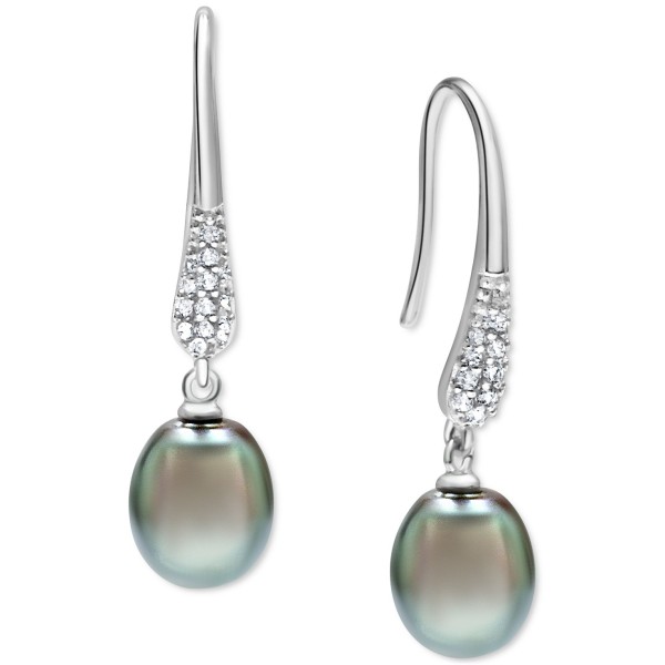 Tahitian Pearl (10mm) & Zircon (1/2 ct) Drop Earrings in Sterling Silver