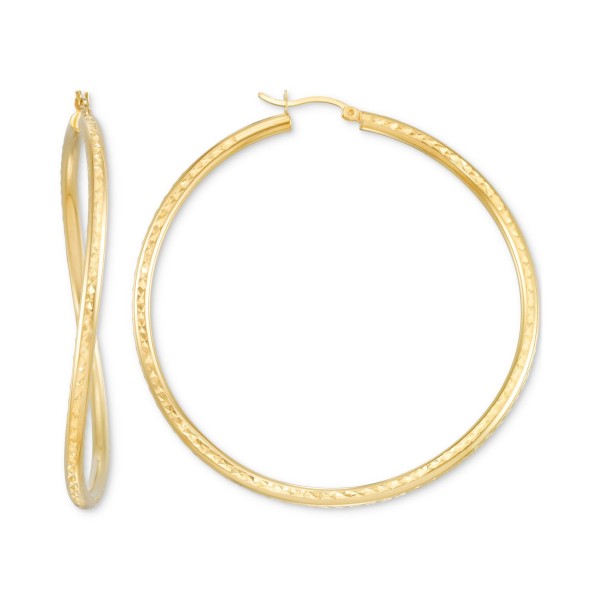 Wavy Round Hoop Earrings in 14k Gold Over Sterling Silver, 2-3/8