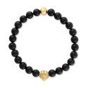 Onyx & Lion Bead Stretch Bracelet in 14k Gold-Plated Sterling Silver