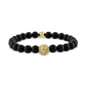 Onyx & Lion Bead Stretch Bracelet in 14k Gold-Plated Sterling Silver