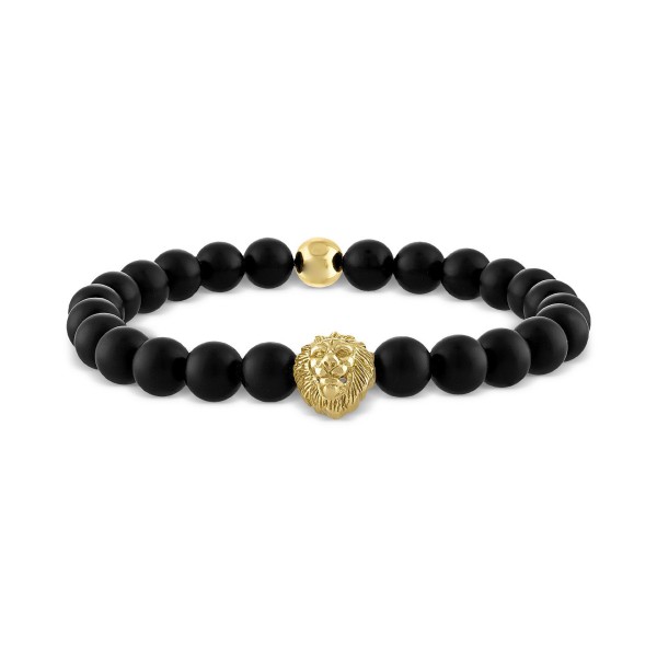 Onyx & Lion Bead Stretch Bracelet in 14k Gold-Plated Sterling Silver