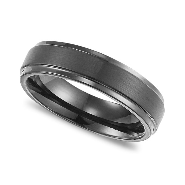 Men's Black Tungsten Carbide Ring, Comfort Fit Wedding Band (6mm)