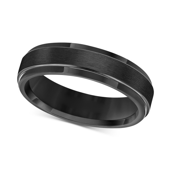 Men's Black Tungsten Carbide Ring, Comfort Fit Wedding Band (6mm)